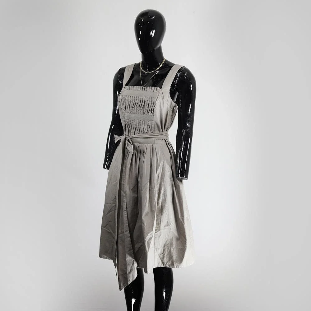 Zara Basic Beige Smocked Midi Dress with Tie Belt - Picture 2 of 6
